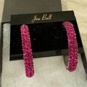 New Jim Ball Fuchsia Crystal Hoop Earrings in Silver Base